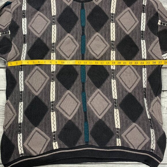 Vintage 3D Knit Sweater Grandpa Dad 90s Retro Textured Crewneck Pullover - Picture 6 of 9